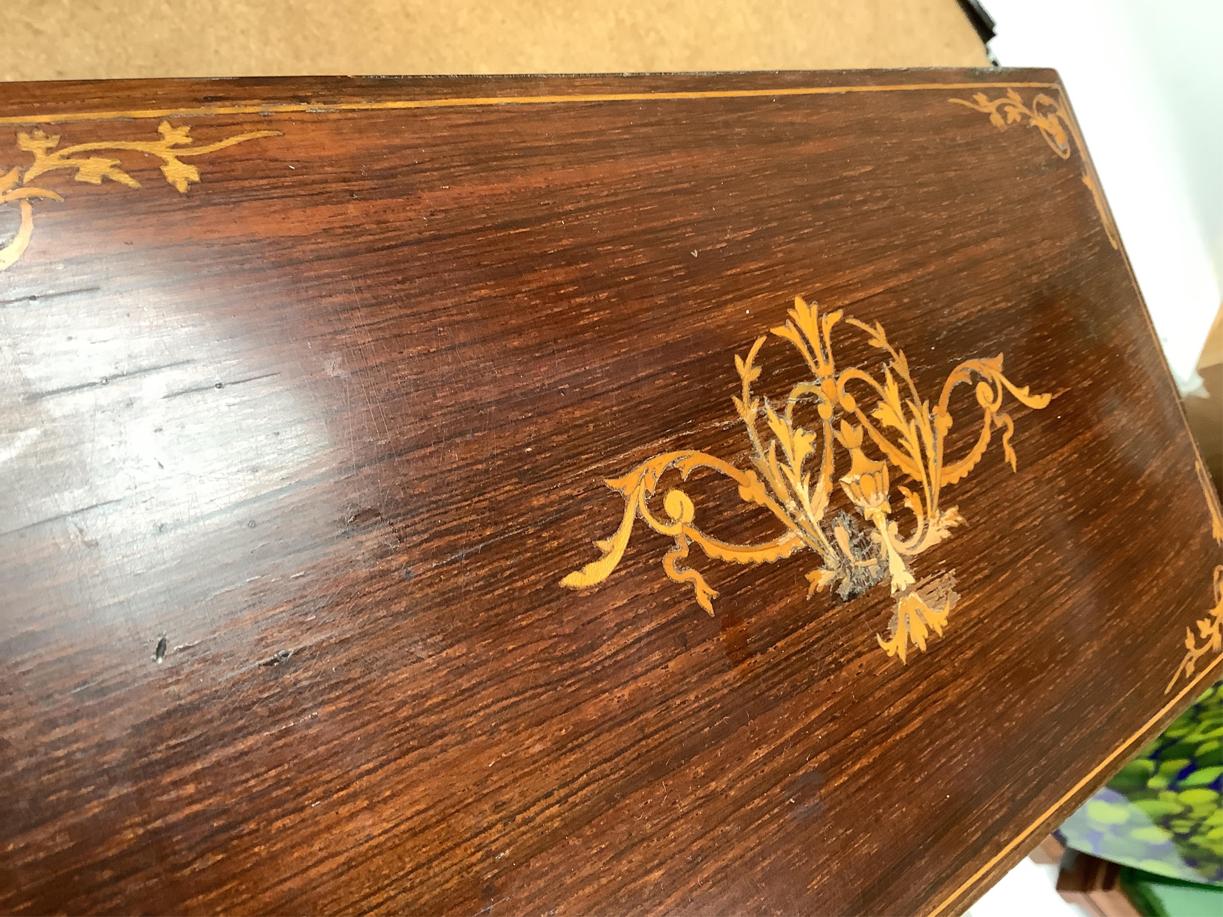 An Edwardian inlaid mahogany writing casket with fitted interior and a late Victorian faded walnut cigar box, largest 32cm wide